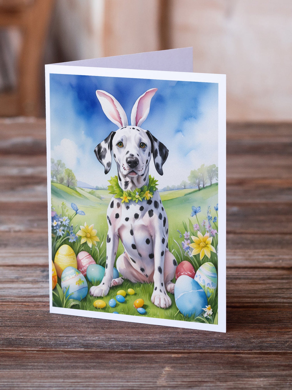 Dalmatian Easter Egg Hunt Greeting Cards Pack of 8 Blank Cards with Envelopes Whimsical A7 Size 5x7