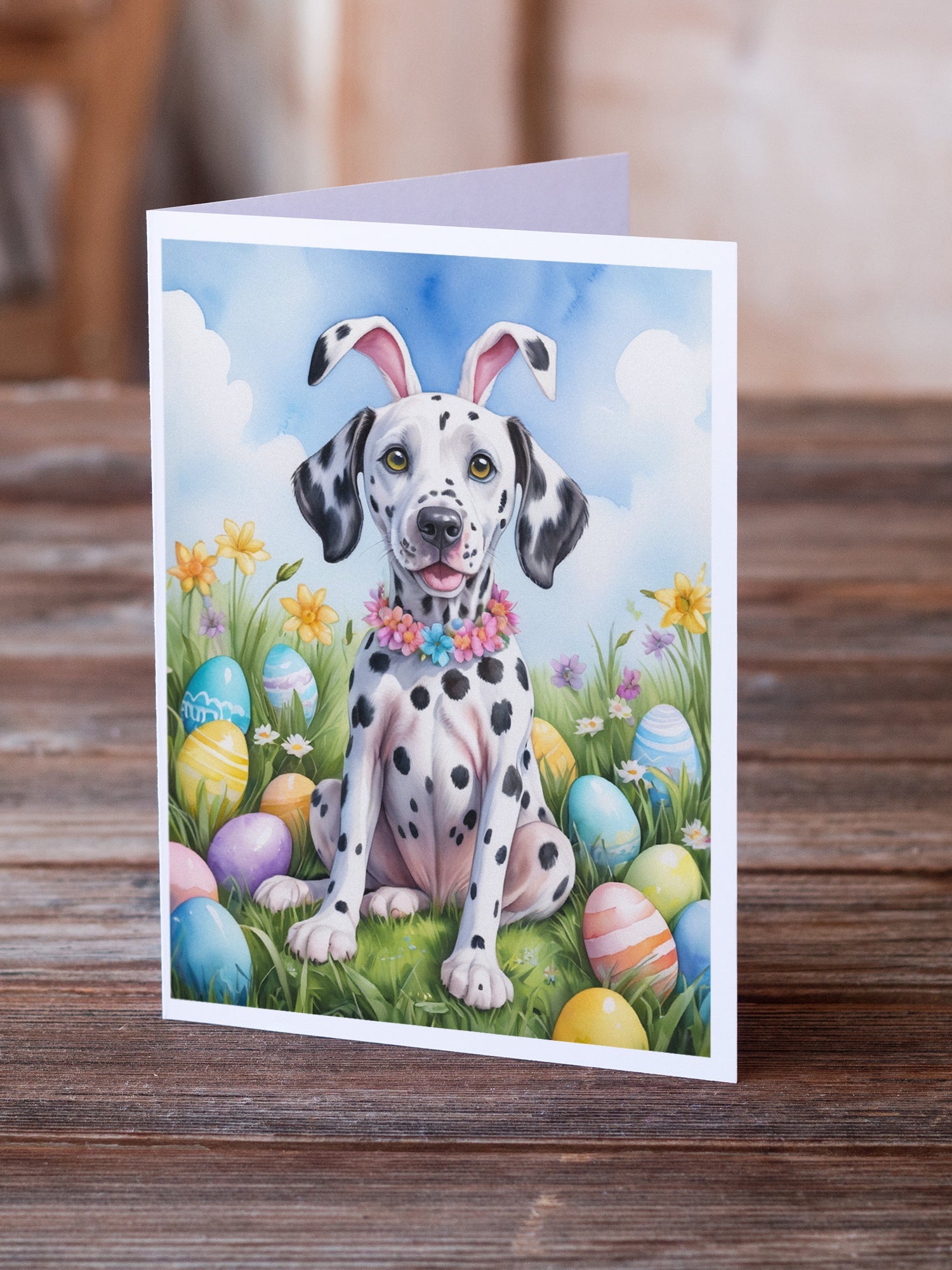 Dalmatian Easter Egg Hunt Greeting Cards Pack of 8 Blank Cards with Envelopes Whimsical A7 Size 5x7