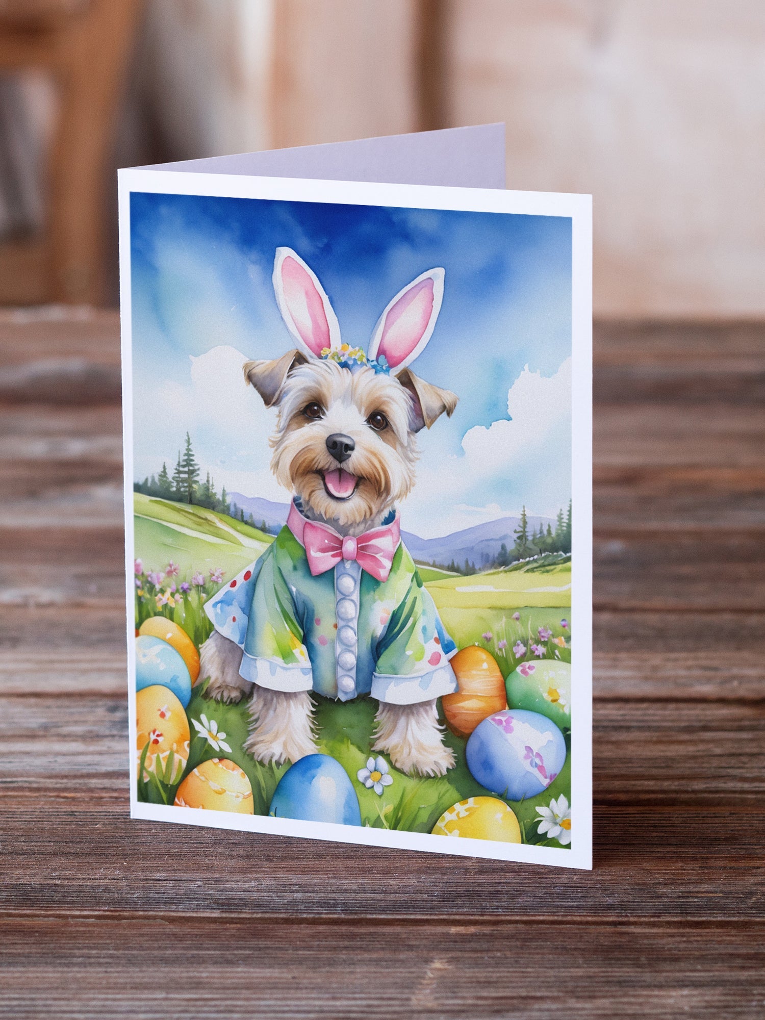 Dandie Dinmont Terrier Easter Egg Hunt Greeting Cards Pack of 8 Blank Cards with Envelopes Whimsical A7 Size 5x7