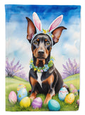 Doberman Pinscher Easter Egg Hunt House Flag 28x40 Porch Sleeve Pole Decorative Outside Yard Banner Artwork Wall Hanging, Polyester