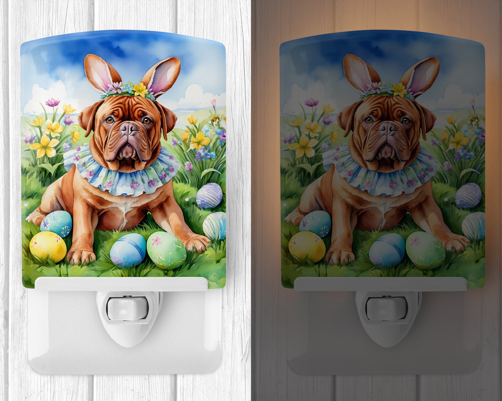 Dogue de Bordeaux Easter Egg Hunt Ceramic Night Light | Plug-In Accent Light