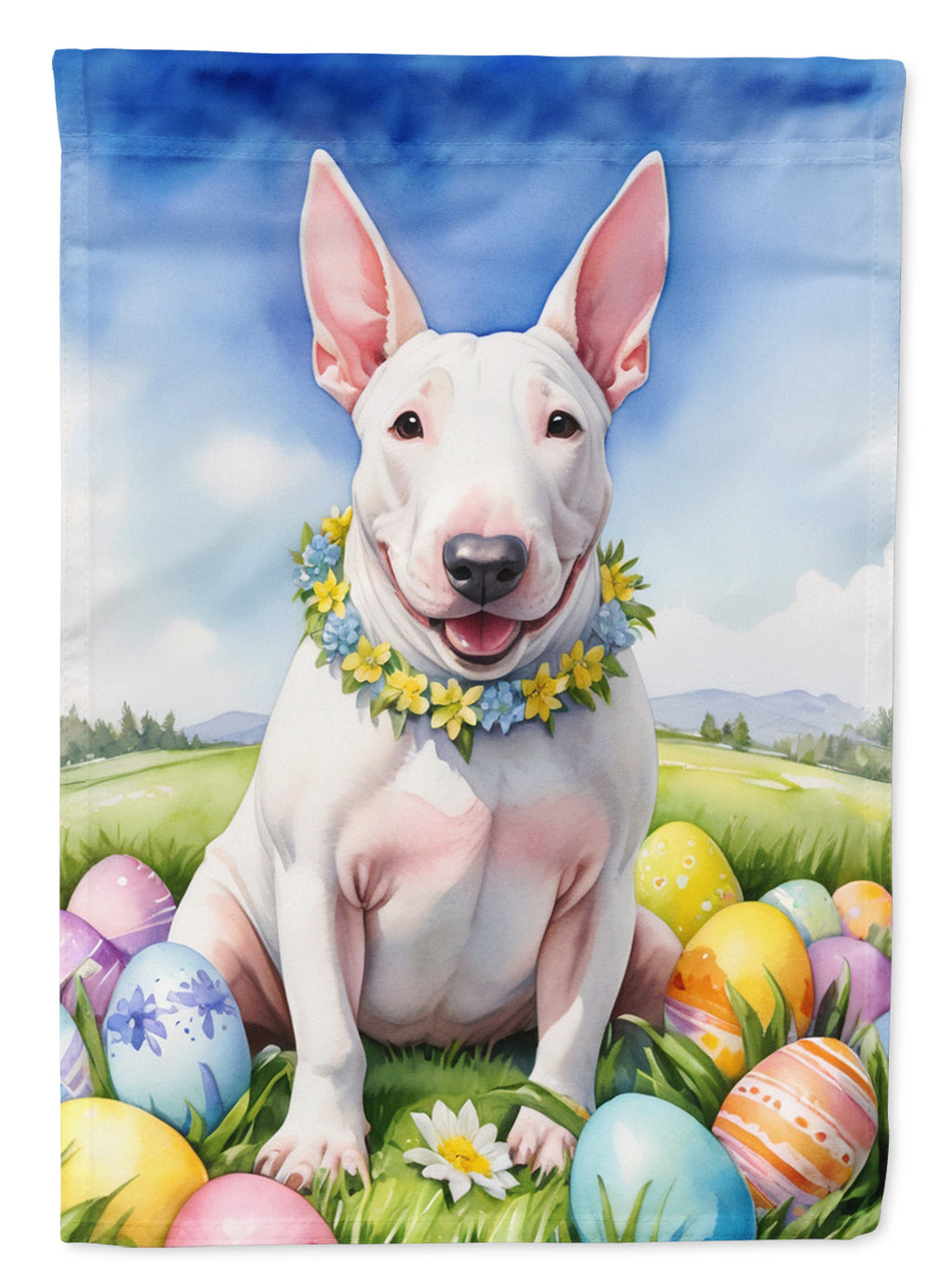 English Bull Terrier Easter Egg Hunt House Flag 28x40 Porch Sleeve Pole Decorative Outside Yard Banner Artwork Wall Hanging, Polyester