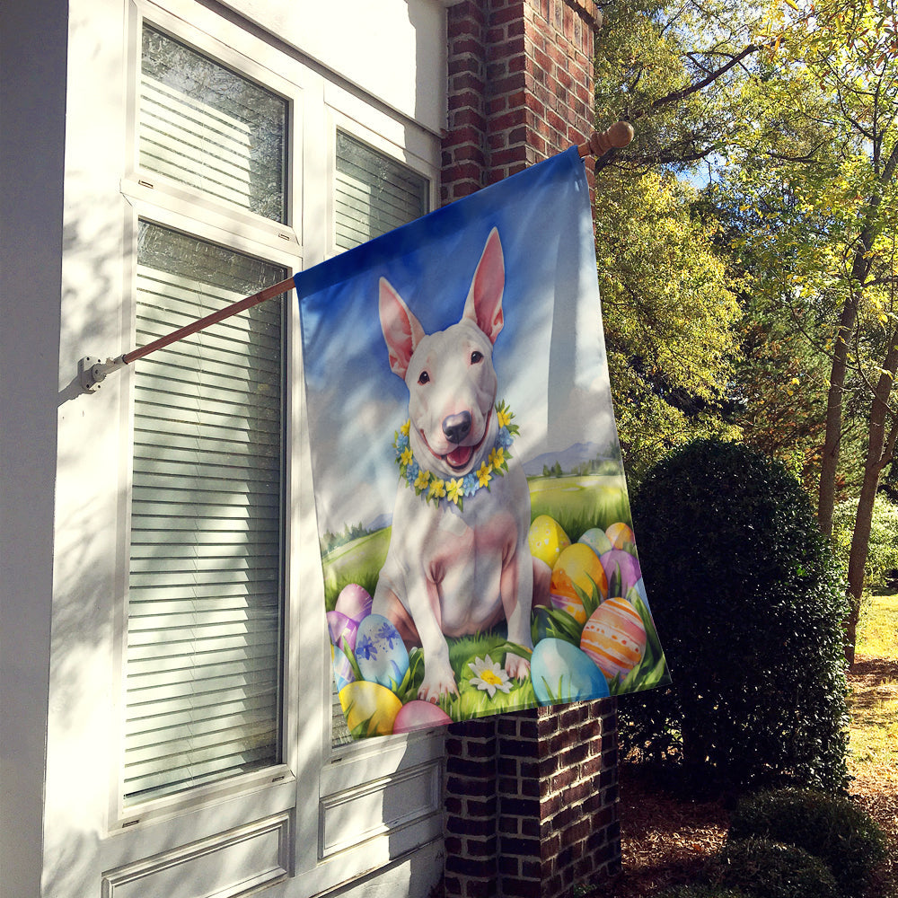 English Bull Terrier Easter Egg Hunt House Flag 28x40 Porch Sleeve Pole Decorative Outside Yard Banner Artwork Wall Hanging, Polyester