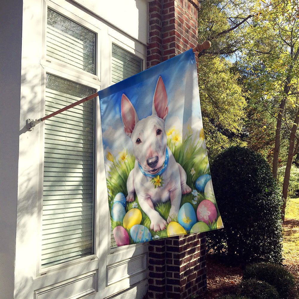 English Bull Terrier Easter Egg Hunt House Flag 28x40 Porch Sleeve Pole Decorative Outside Yard Banner Artwork Wall Hanging, Polyester