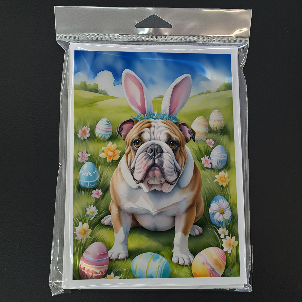 English Bulldog Easter Egg Hunt Greeting Cards Pack of 8 Blank Cards with Envelopes Whimsical A7 Size 5x7
