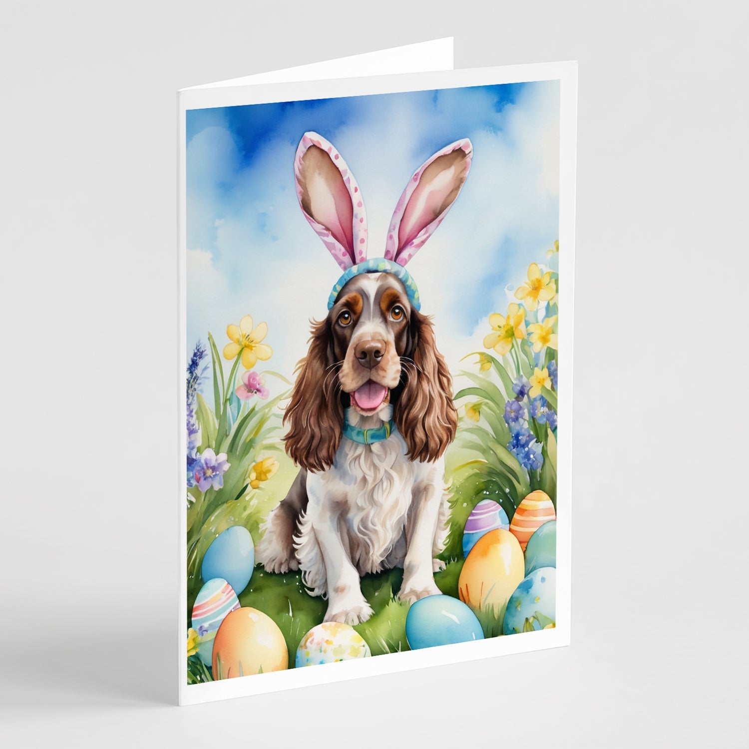 English Cocker Spaniel Easter Egg Hunt Greeting Cards Pack of 8 Blank Cards with Envelopes Whimsical A7 Size 5x7