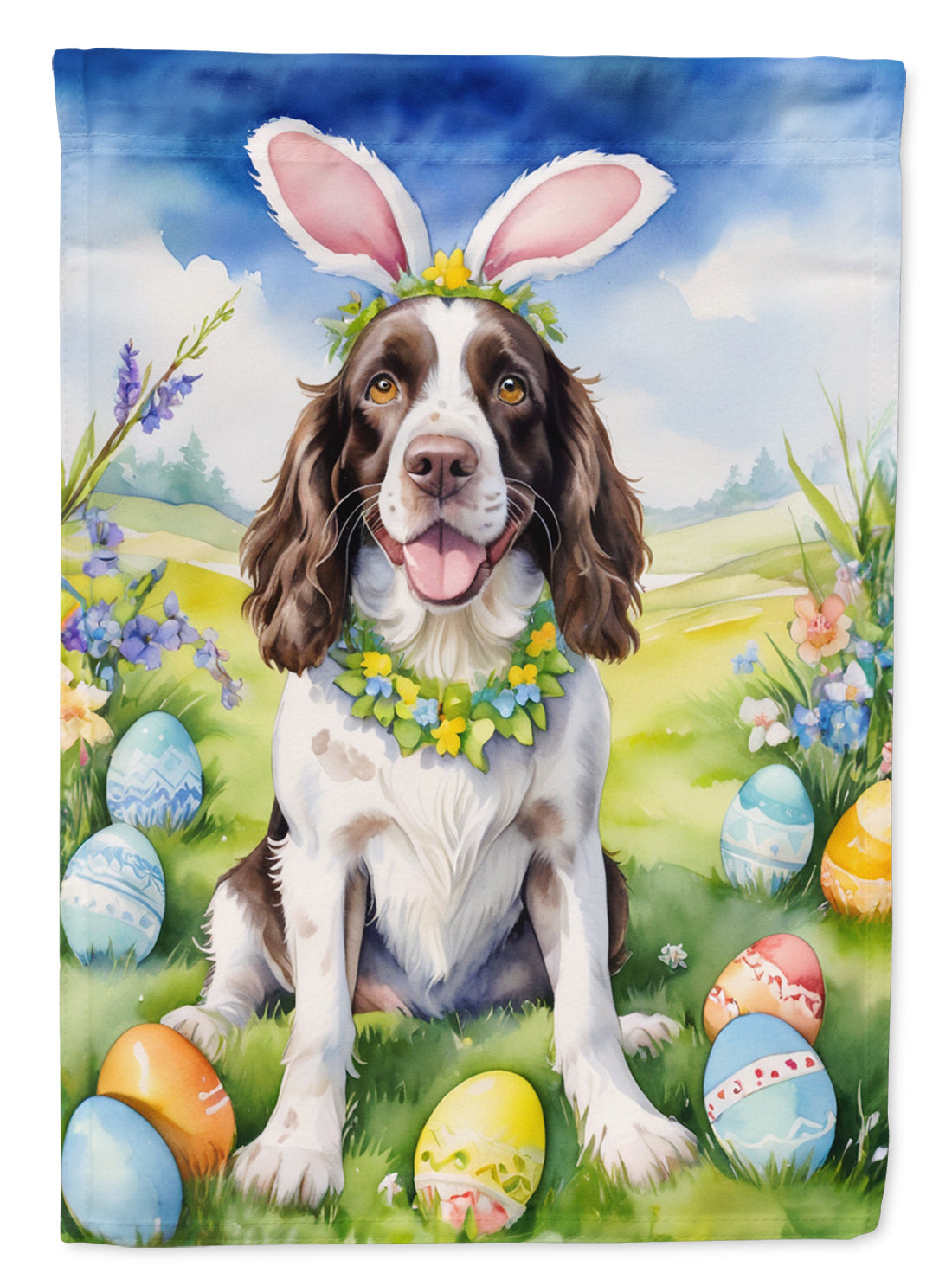 English Springer Spaniel Easter Egg Hunt House Flag 28x40 Porch Sleeve Pole Decorative Outside Yard Banner Artwork Wall Hanging, Polyester