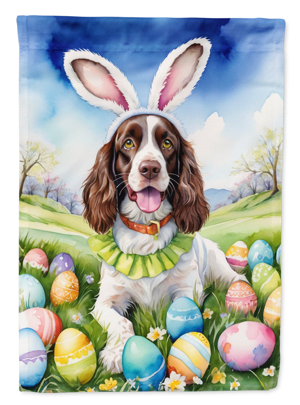 English Springer Spaniel Easter Egg Hunt House Flag 28x40 Porch Sleeve Pole Decorative Outside Yard Banner Artwork Wall Hanging, Polyester