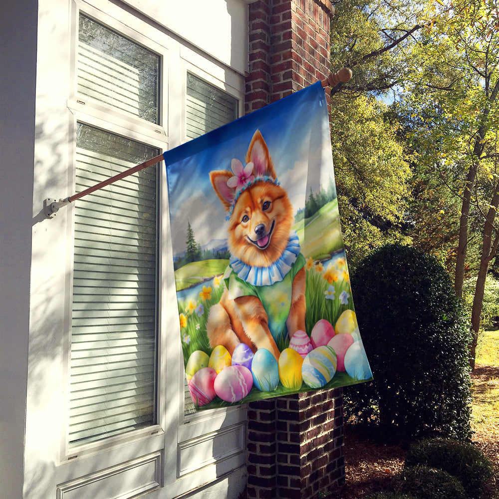 Finnish Spitz Easter Egg Hunt House Flag 28x40 Porch Sleeve Pole Decorative Outside Yard Banner Artwork Wall Hanging, Polyester