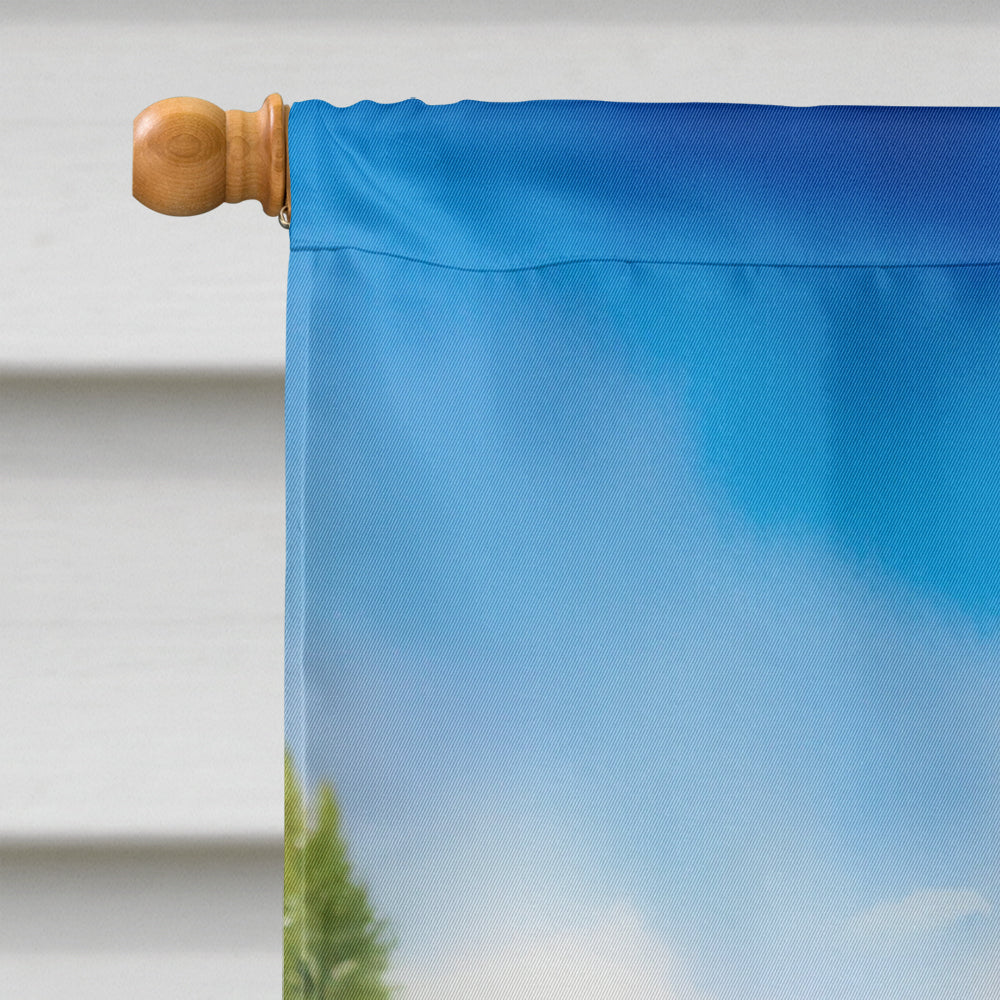 Finnish Spitz Easter Egg Hunt House Flag 28x40 Porch Sleeve Pole Decorative Outside Yard Banner Artwork Wall Hanging, Polyester