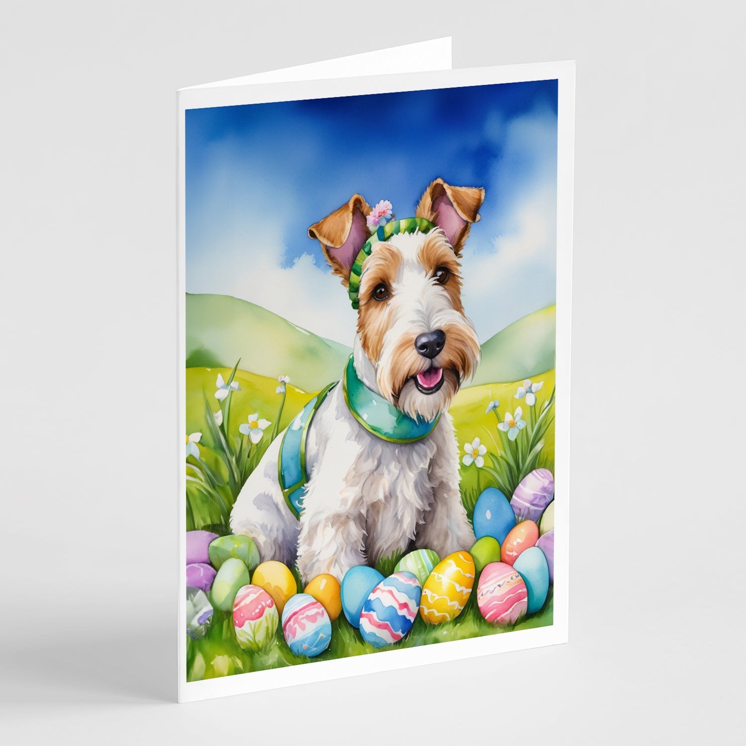 Fox Terrier Easter Egg Hunt Greeting Cards Pack of 8 Blank Cards with Envelopes Whimsical A7 Size 5x7