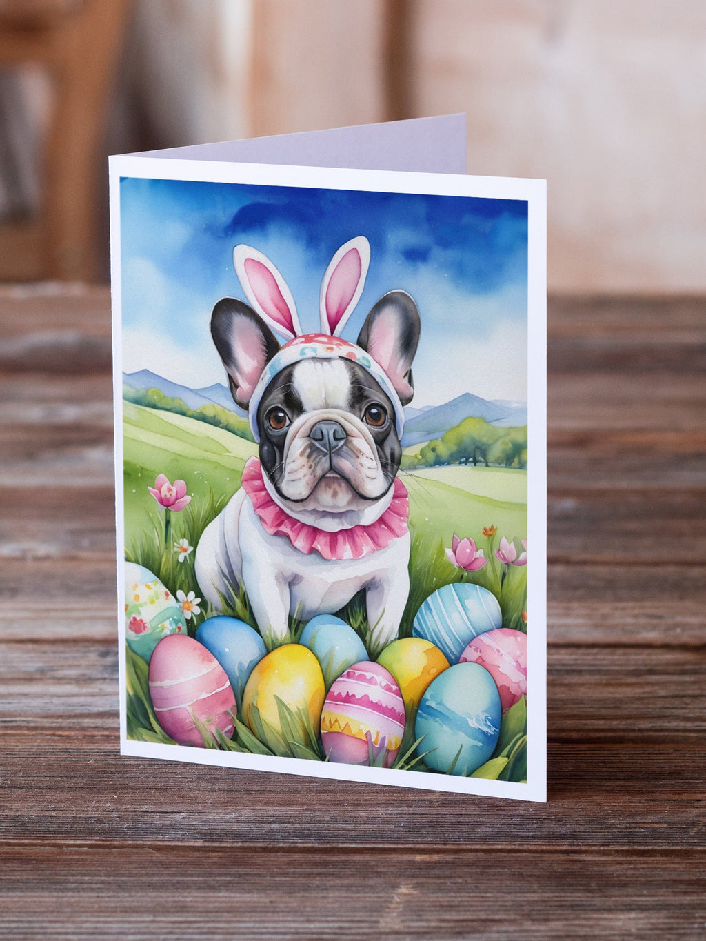 French Bulldog Easter Egg Hunt Greeting Cards Pack of 8 Blank Cards with Envelopes Whimsical A7 Size 5x7