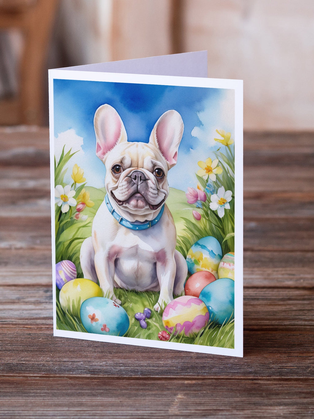 French Bulldog Easter Egg Hunt Greeting Cards Pack of 8 Blank Cards with Envelopes Whimsical A7 Size 5x7