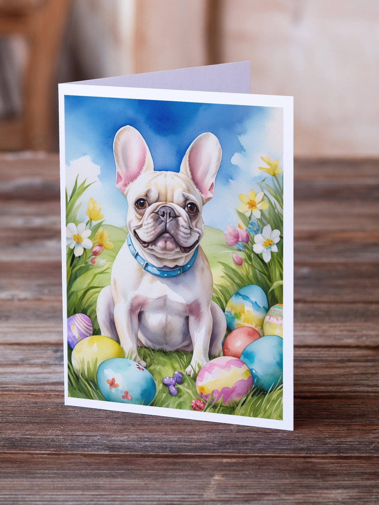 French Bulldog Easter Egg Hunt Greeting Cards Pack of 8 Blank Cards with Envelopes Whimsical A7 Size 5x7