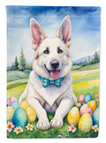 White German Shepherd Easter Egg Hunt House Flag 28x40 Porch Sleeve Pole Decorative Outside Yard Banner Artwork Wall Hanging, Polyester