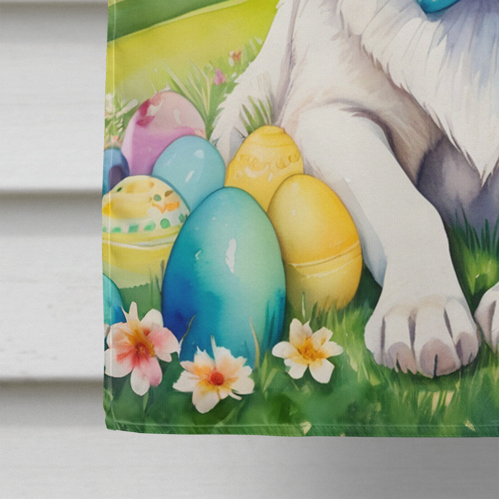 White German Shepherd Easter Egg Hunt House Flag 28x40 Porch Sleeve Pole Decorative Outside Yard Banner Artwork Wall Hanging, Polyester