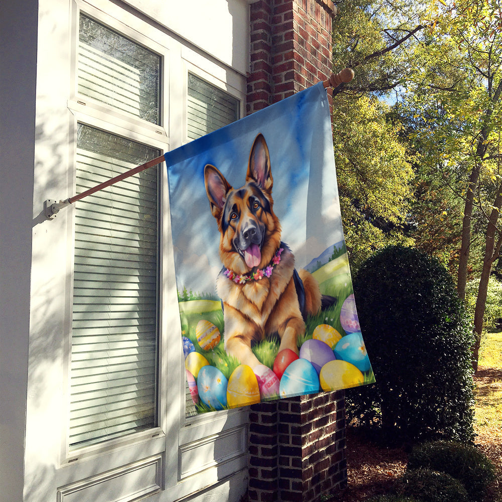 German Shepherd Easter Egg Hunt House Flag 28x40 Porch Sleeve Pole Decorative Outside Yard Banner Artwork Wall Hanging, Polyester
