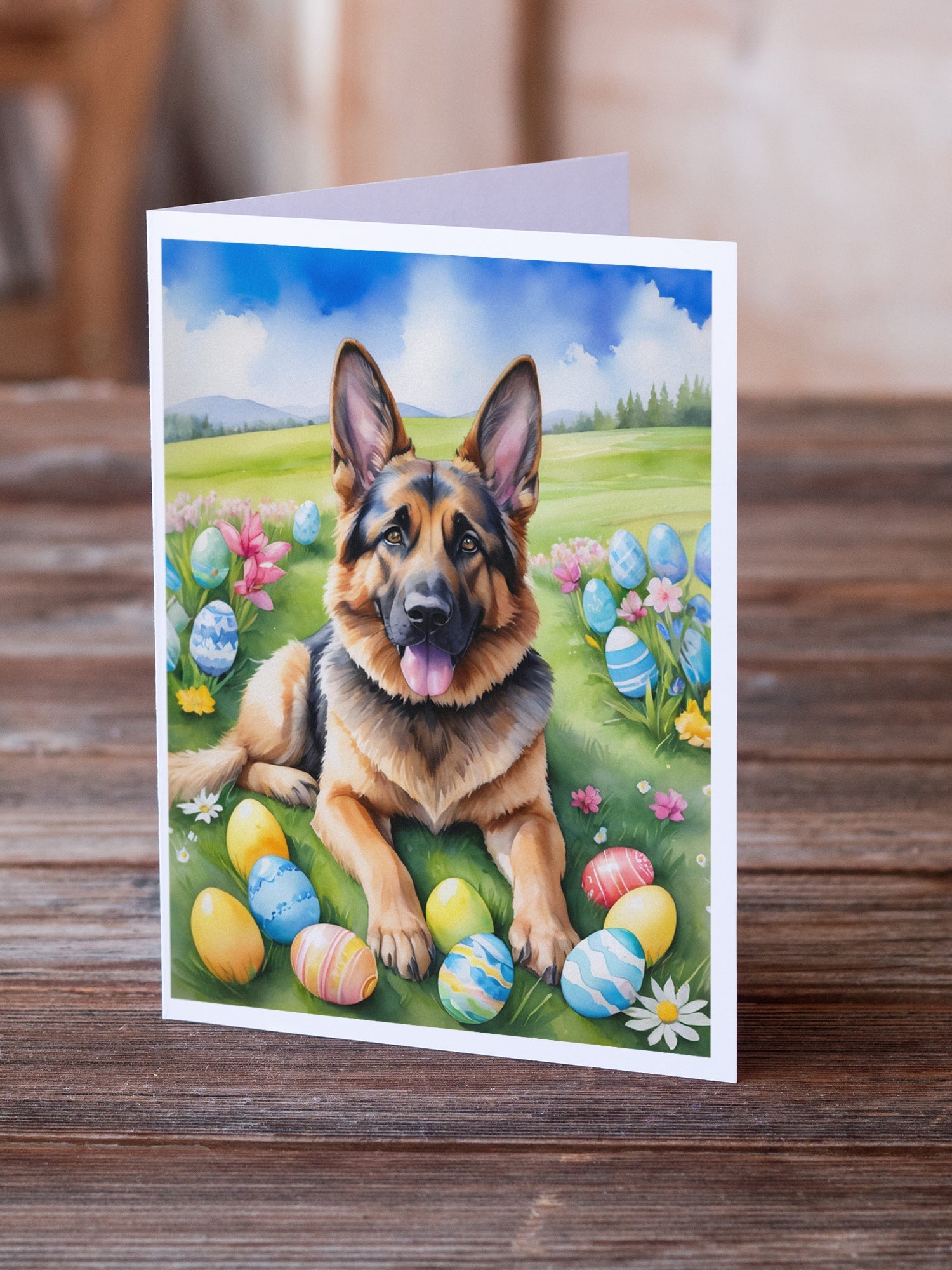German Shepherd Easter Egg Hunt Greeting Cards Pack of 8 Blank Cards with Envelopes Whimsical A7 Size 5x7