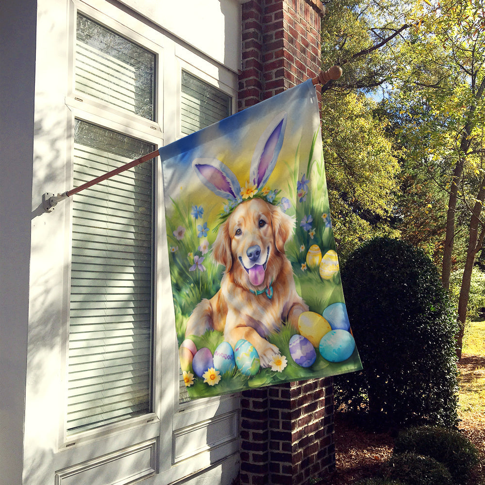 Golden Retriever Easter Egg Hunt House Flag 28x40 Porch Sleeve Pole Decorative Outside Yard Banner Artwork Wall Hanging, Polyester