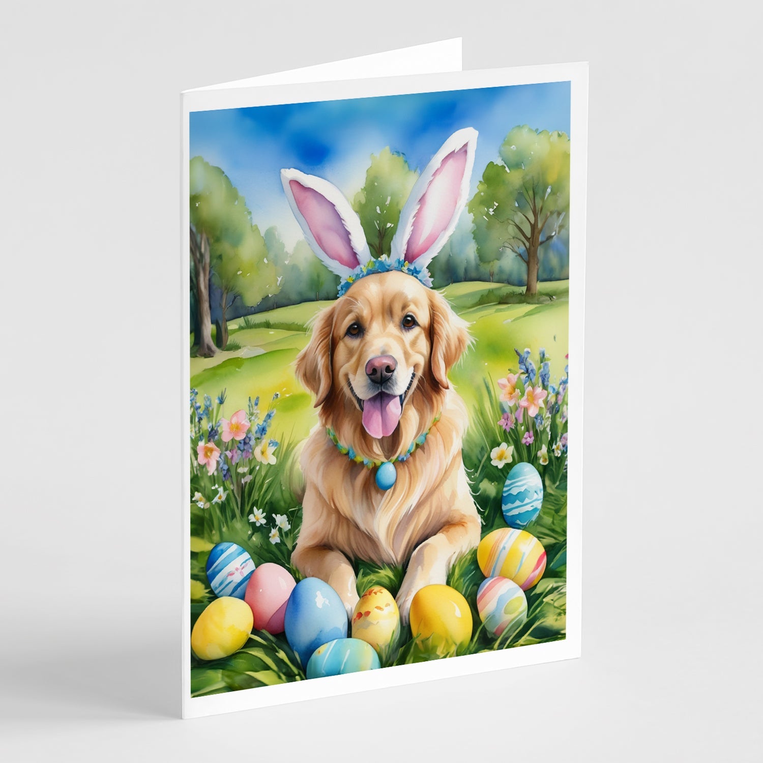 Golden Retriever Easter Egg Hunt Greeting Cards Pack of 8 Blank Cards with Envelopes Whimsical A7 Size 5x7