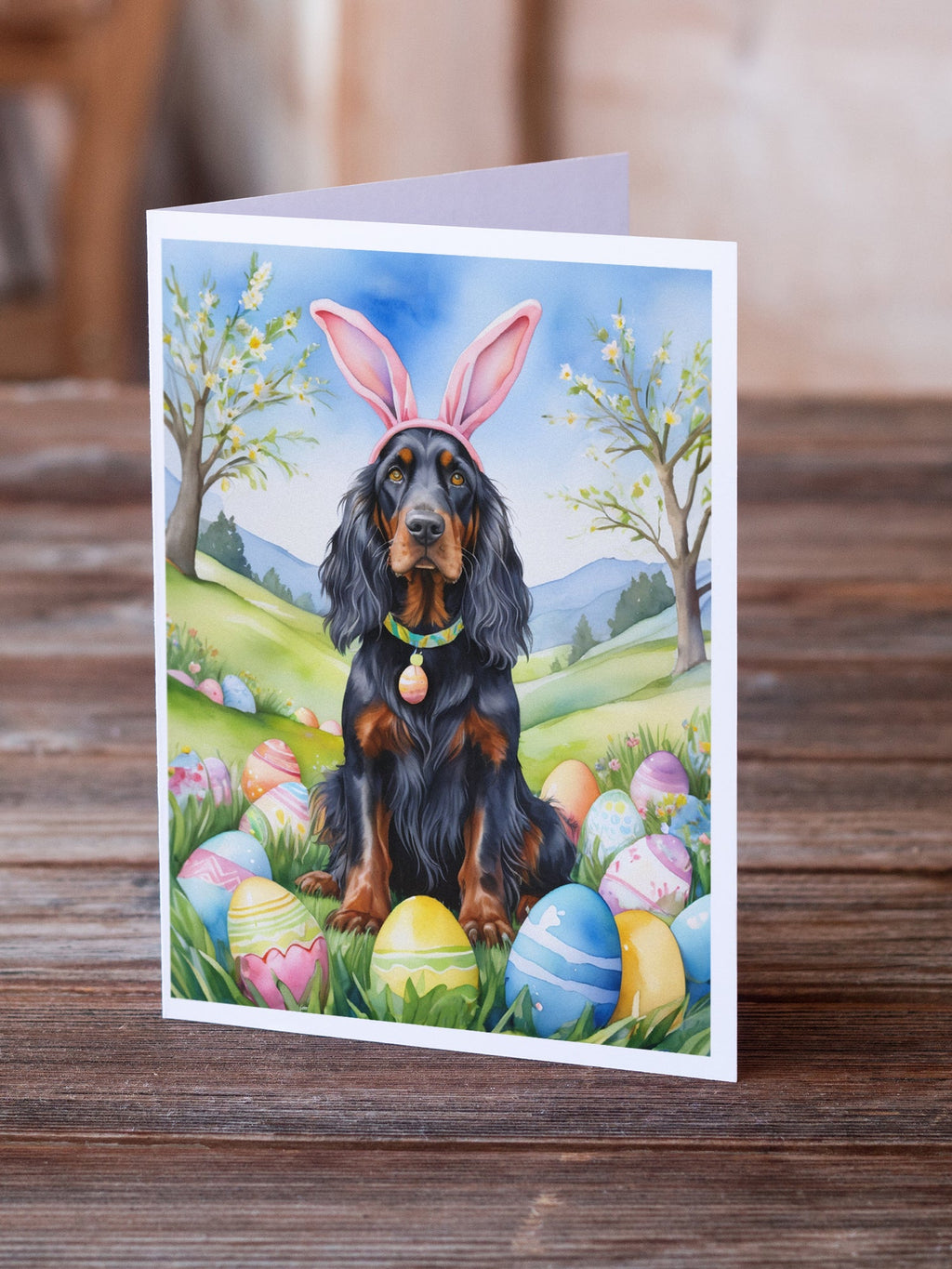 Gordon Setter Easter Egg Hunt Greeting Cards Pack of 8 Blank Cards with Envelopes Whimsical A7 Size 5x7