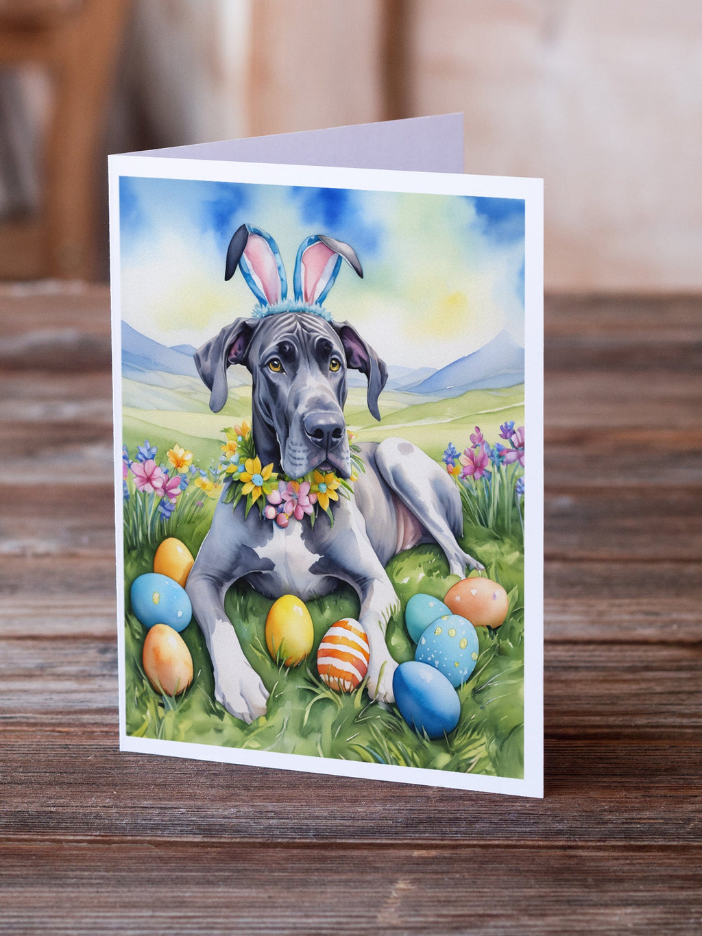 Great Dane Easter Egg Hunt Greeting Cards Pack of 8 Blank Cards with Envelopes Whimsical A7 Size 5x7