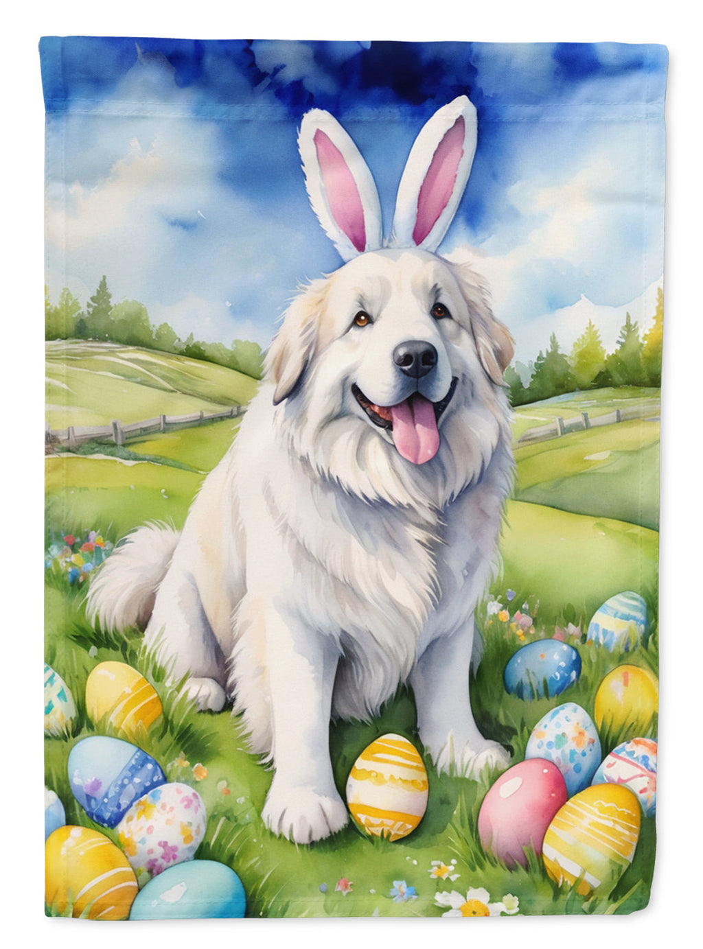 Great Pyrenees Easter Egg Hunt House Flag 28x40 Porch Sleeve Pole Decorative Outside Yard Banner Artwork Wall Hanging, Polyester