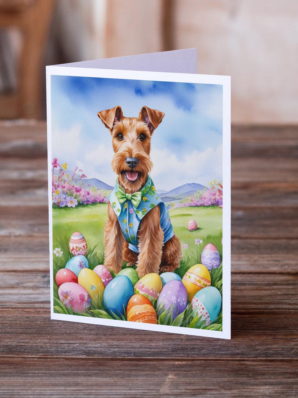 Irish Terrier Easter Egg Hunt Greeting Cards Pack of 8 Blank Cards with Envelopes Whimsical A7 Size 5x7