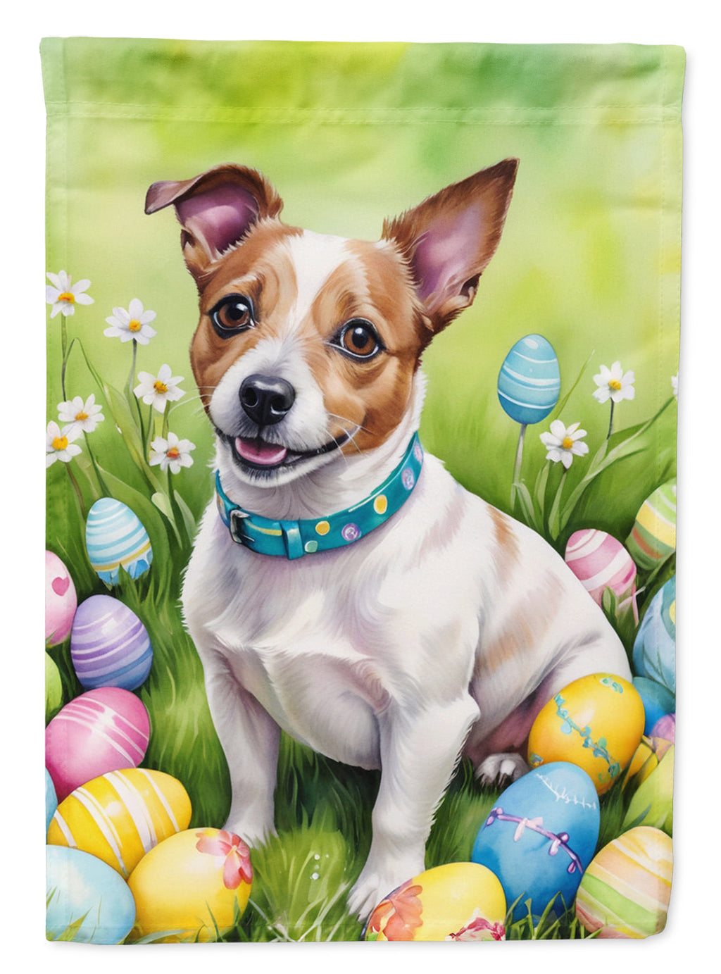 Jack Russell Terrier Easter Egg Hunt House Flag 28x40 Porch Sleeve Pole Decorative Outside Yard Banner Artwork Wall Hanging, Polyester
