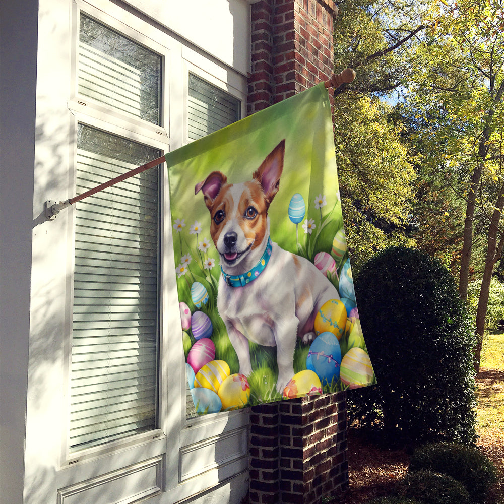 Jack Russell Terrier Easter Egg Hunt House Flag 28x40 Porch Sleeve Pole Decorative Outside Yard Banner Artwork Wall Hanging, Polyester