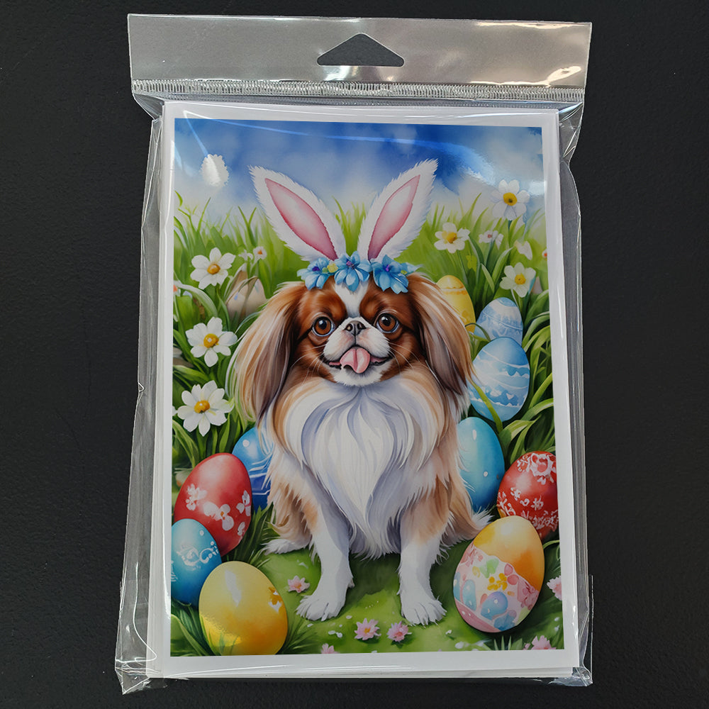 Japanese Chin Easter Egg Hunt Greeting Cards Pack of 8 Blank Cards with Envelopes Whimsical A7 Size 5x7