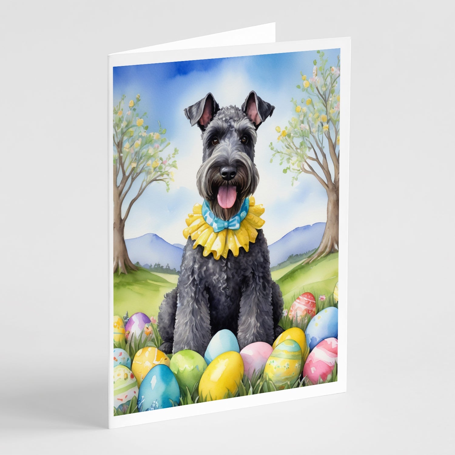 Kerry Blue Terrier Easter Egg Hunt Greeting Cards Pack of 8 Blank Cards with Envelopes Whimsical A7 Size 5x7