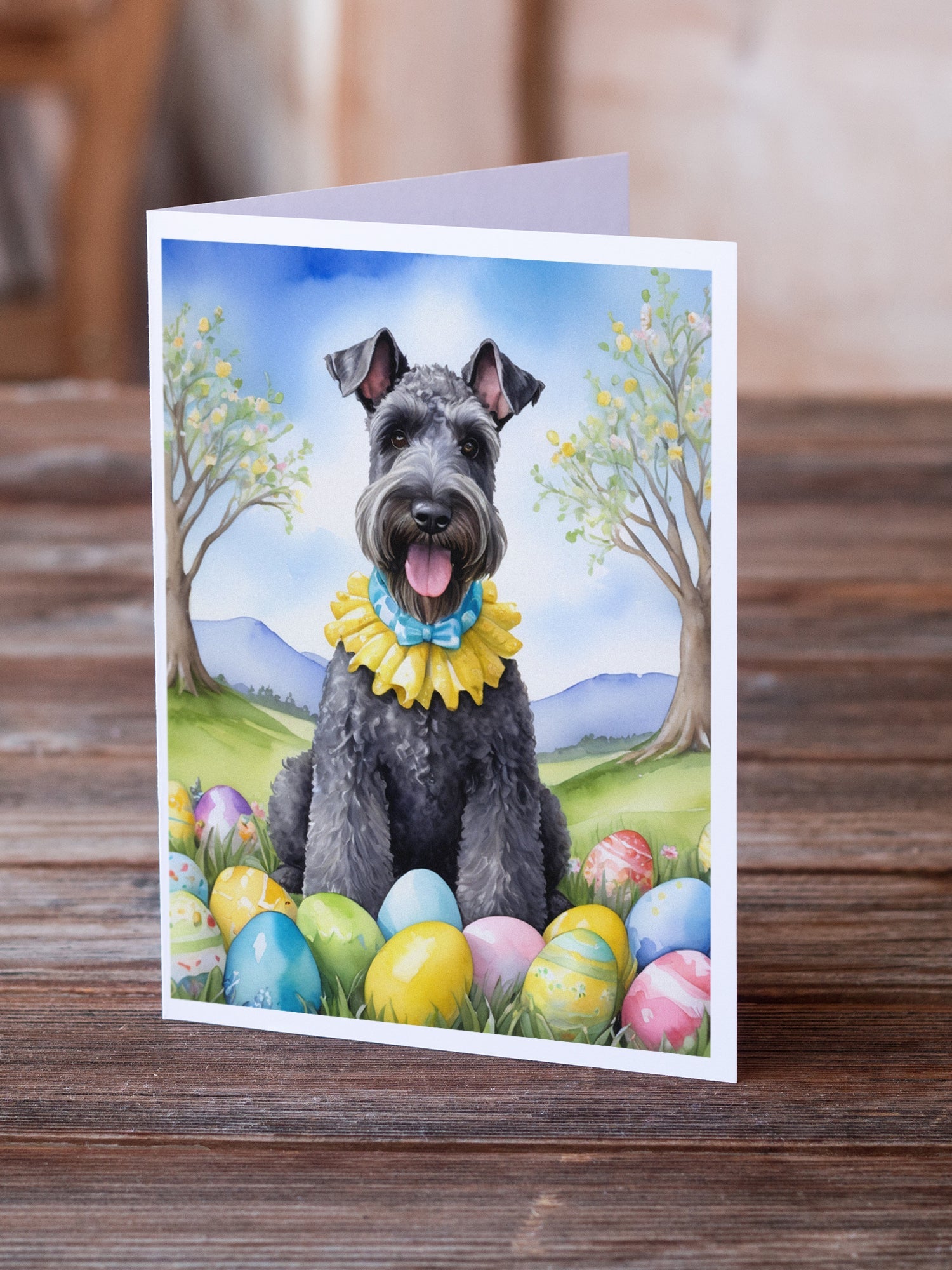 Kerry Blue Terrier Easter Egg Hunt Greeting Cards Pack of 8 Blank Cards with Envelopes Whimsical A7 Size 5x7