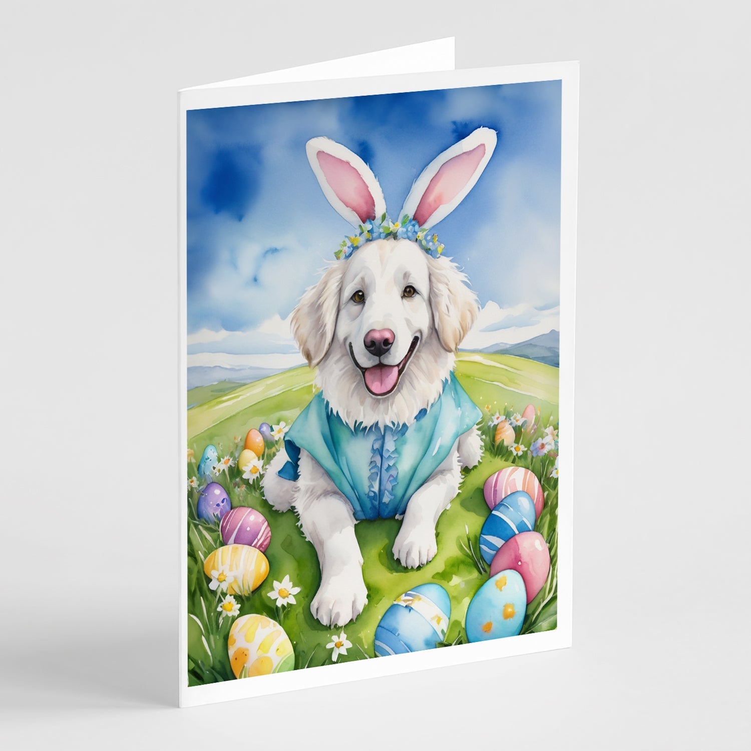 Kuvasz Easter Egg Hunt Greeting Cards Pack of 8 Blank Cards with Envelopes Whimsical A7 Size 5x7