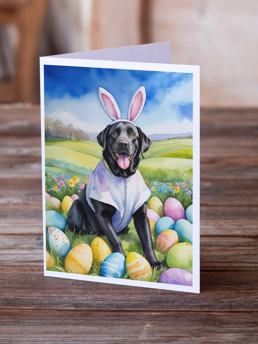 Black Labrador Retriever Easter Egg Hunt Greeting Cards Pack of 8 Blank Cards with Envelopes Whimsical A7 Size 5x7