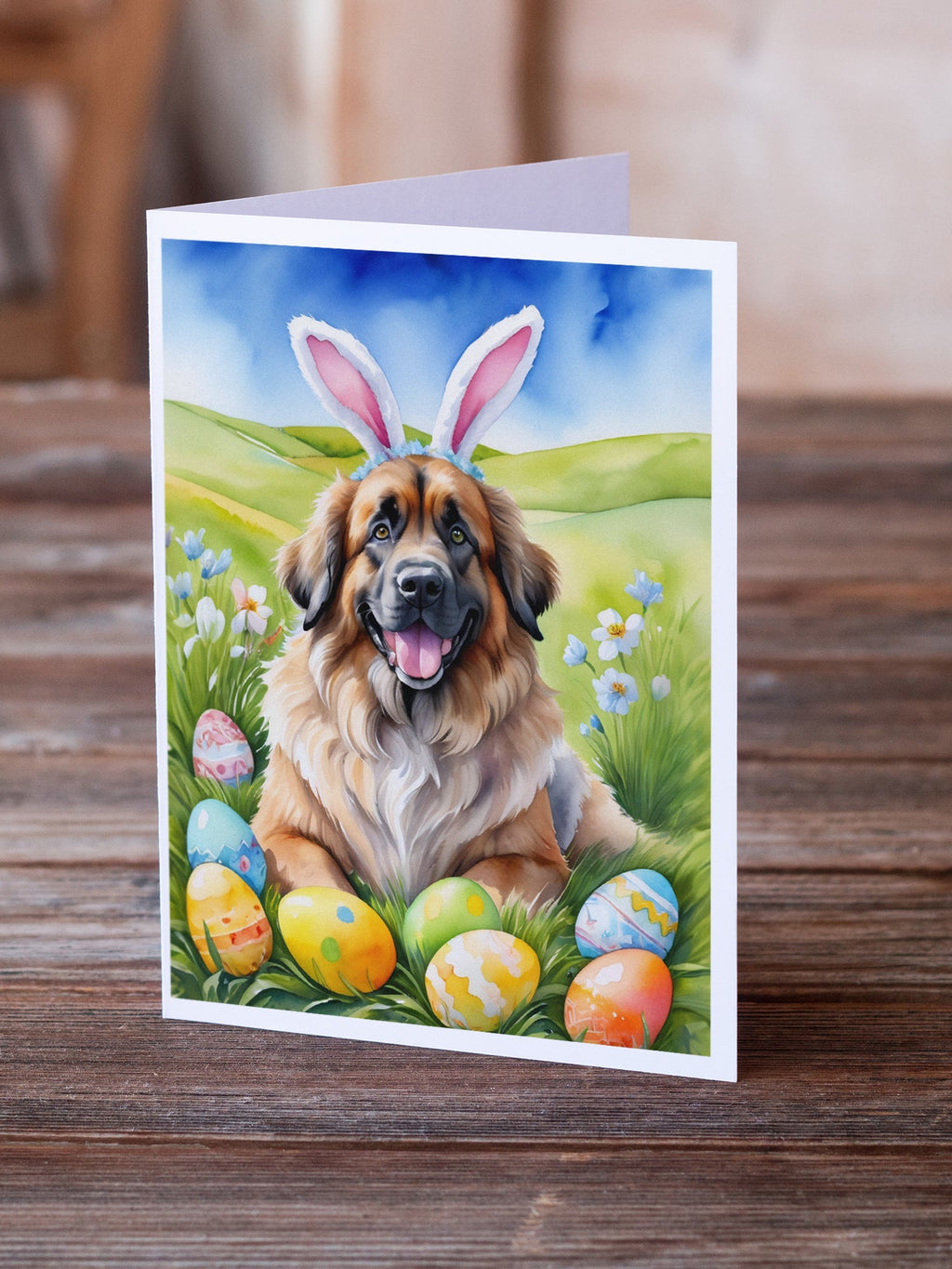 Leonberger Easter Egg Hunt Greeting Cards Pack of 8 Blank Cards with Envelopes Whimsical A7 Size 5x7