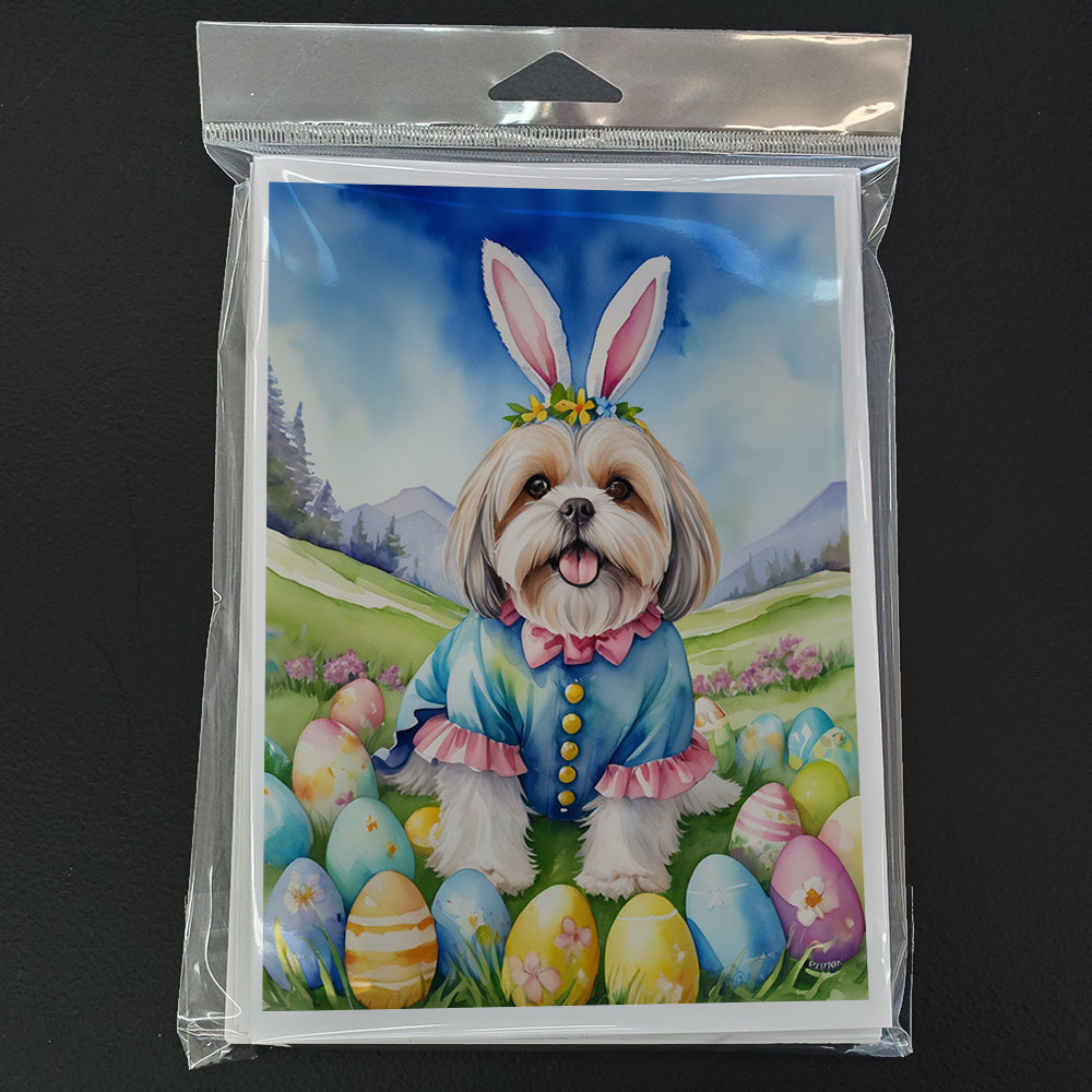 Lhasa Apso Easter Egg Hunt Greeting Cards Pack of 8 Blank Cards with Envelopes Whimsical A7 Size 5x7
