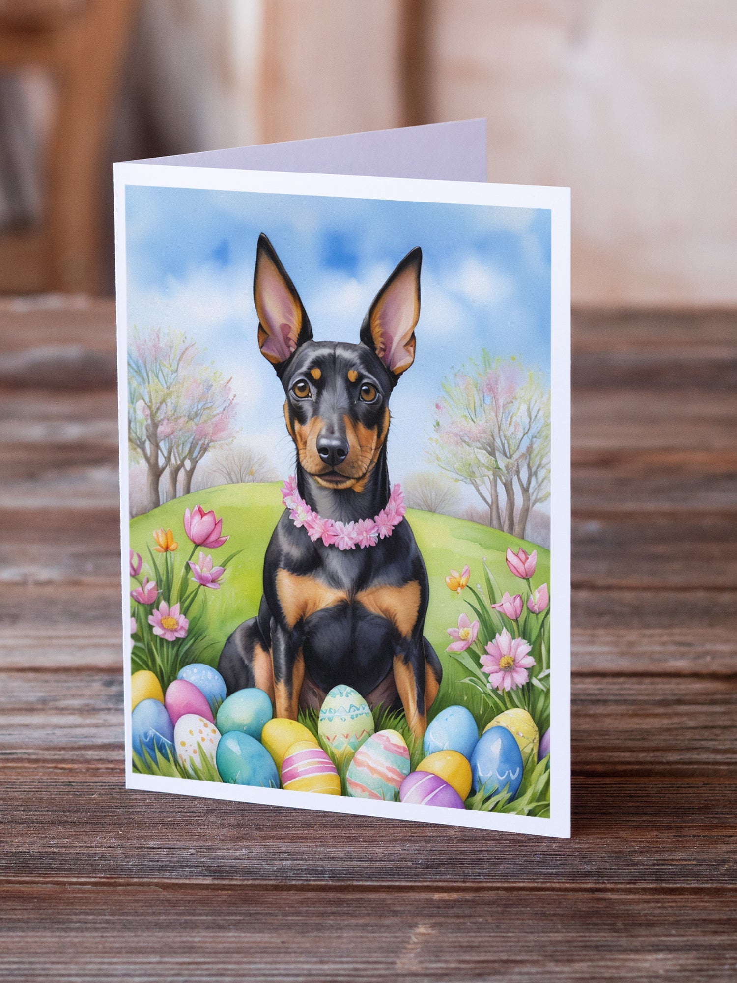 Manchester Terrier Easter Egg Hunt Greeting Cards Pack of 8 Blank Cards with Envelopes Whimsical A7 Size 5x7