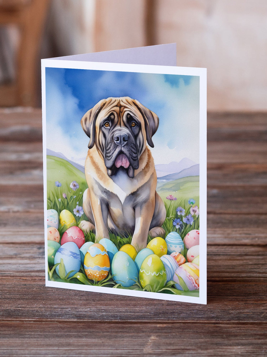 Mastiff Easter Egg Hunt Greeting Cards Pack of 8 Blank Cards with Envelopes Whimsical A7 Size 5x7