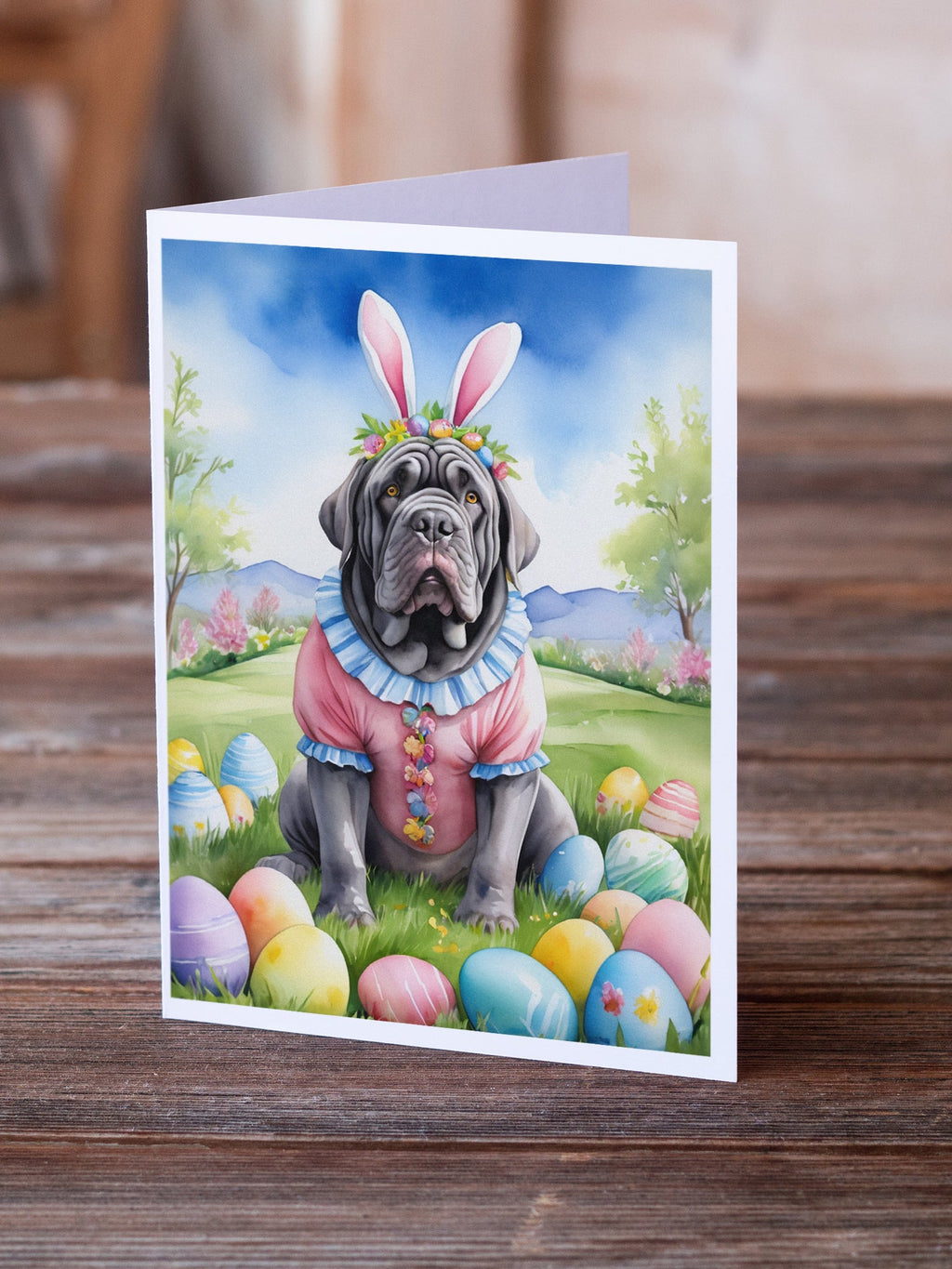 Neapolitan Mastiff Easter Egg Hunt Greeting Cards Pack of 8 Blank Cards with Envelopes Whimsical A7 Size 5x7