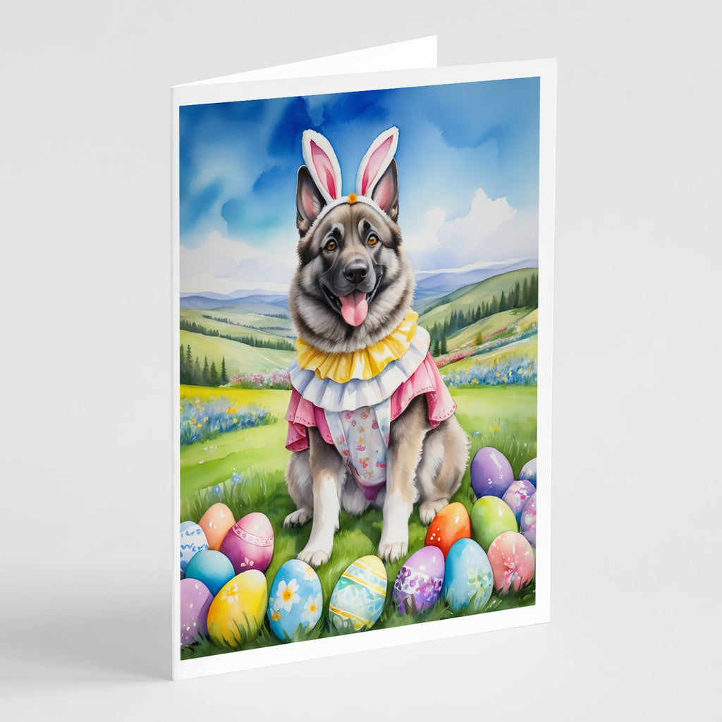 Norwegian Elkhound Easter Egg Hunt Greeting Cards Pack of 8 Blank Cards with Envelopes Whimsical A7 Size 5x7