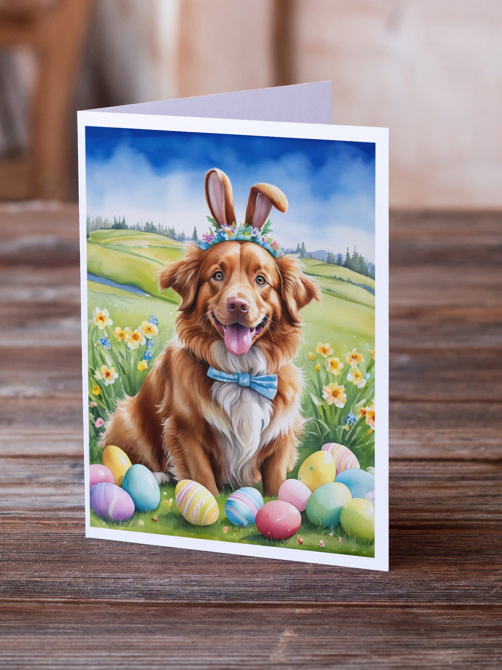 Nova Scotia Duck Tolling Retriever Easter Egg Hunt Greeting Cards Pack of 8 Blank Cards with Envelopes Whimsical A7 Size 5x7