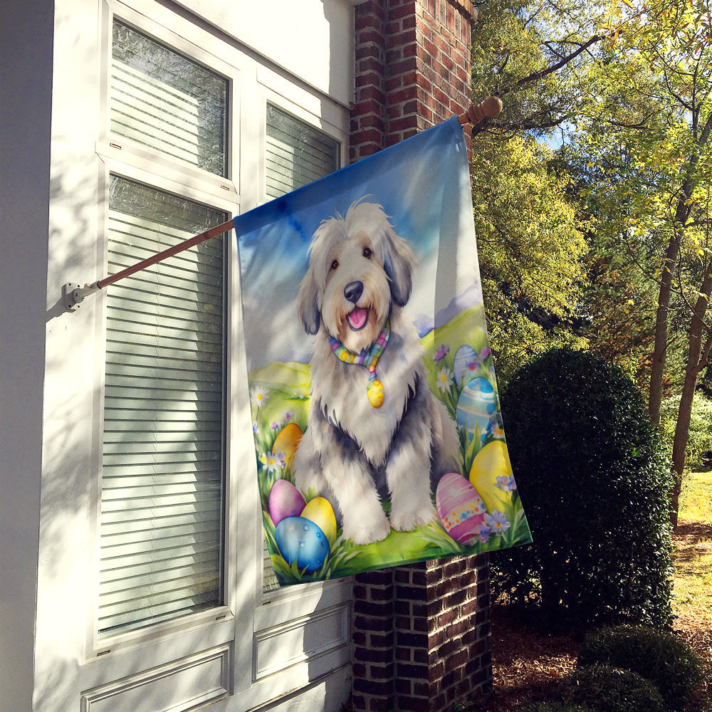 Old English Sheepdog Easter Egg Hunt House Flag 28x40 Porch Sleeve Pole Decorative Outside Yard Banner Artwork Wall Hanging, Polyester