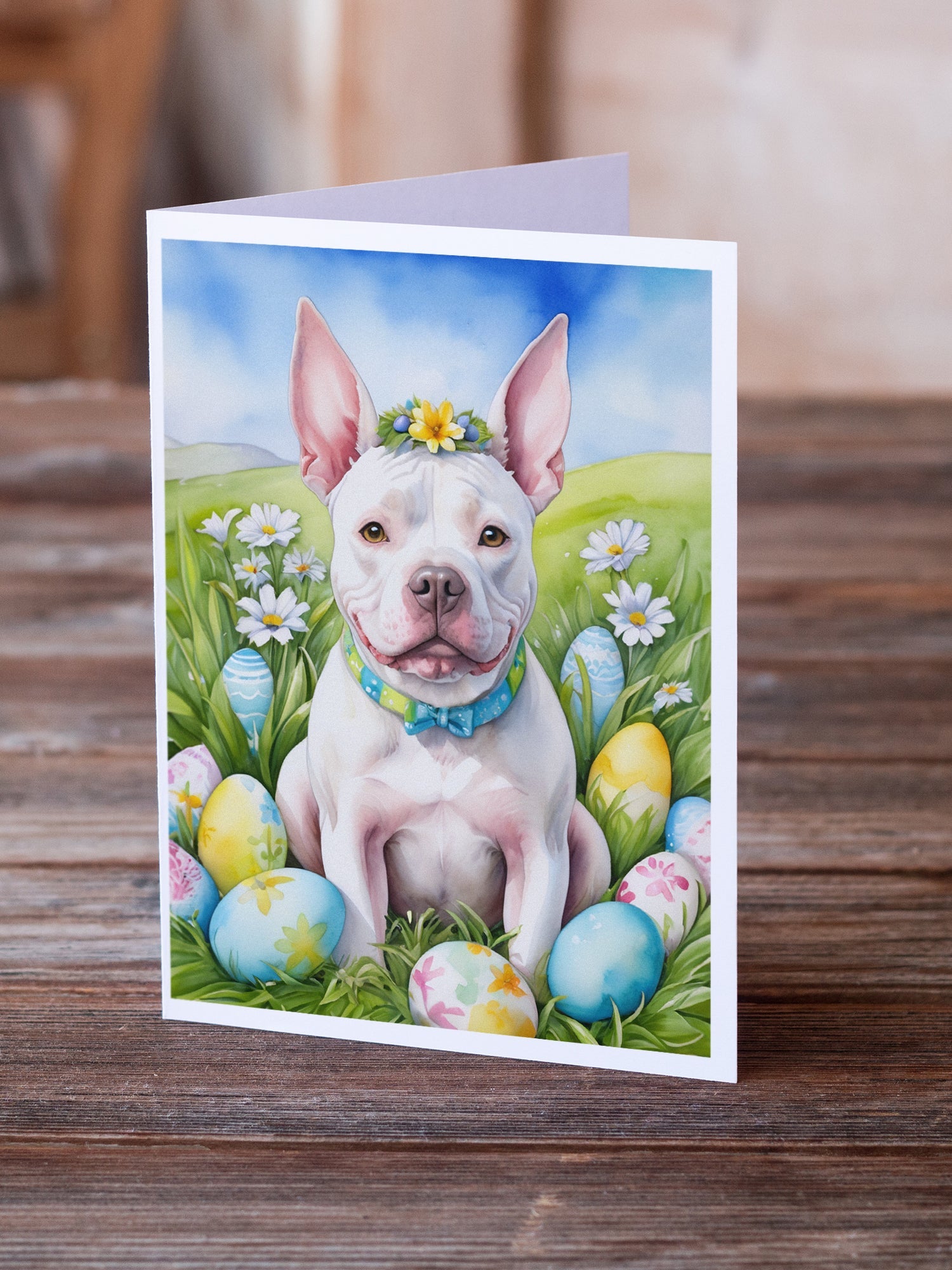 Pit Bull Terrier Easter Egg Hunt Greeting Cards Pack of 8 Blank Cards with Envelopes Whimsical A7 Size 5x7