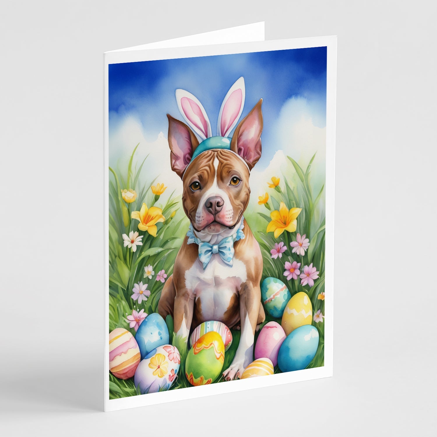 Pit Bull Terrier Easter Egg Hunt Greeting Cards Pack of 8 Blank Cards with Envelopes Whimsical A7 Size 5x7