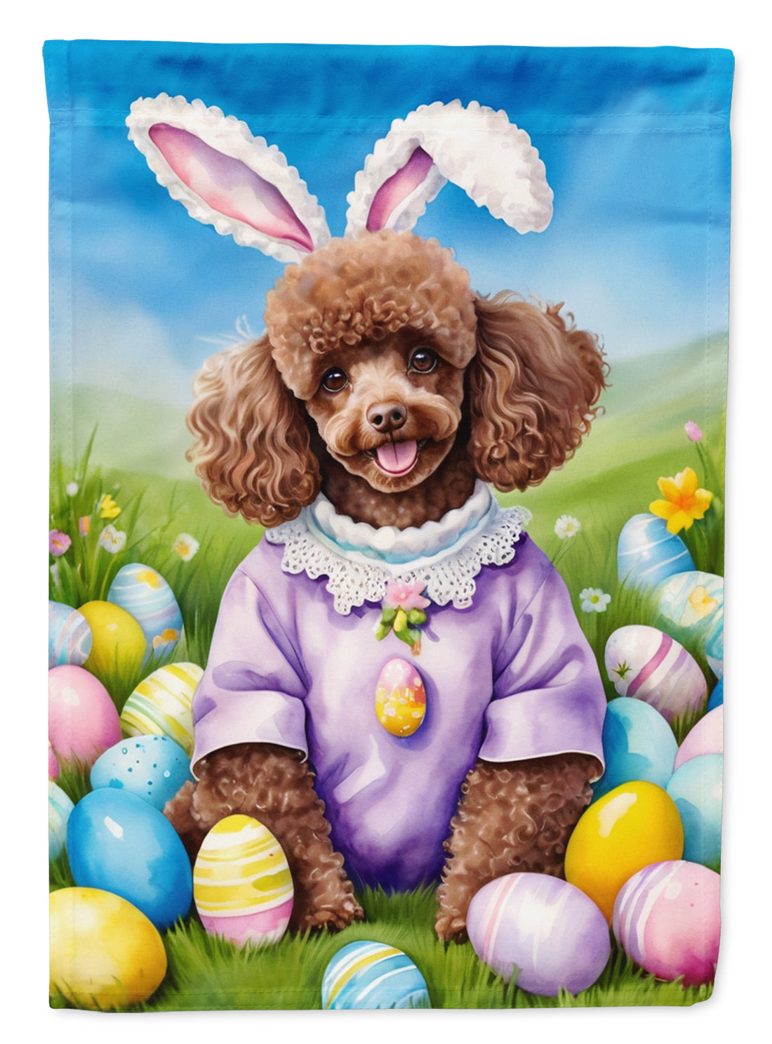 Chocolate Poodle Easter Egg Hunt House Flag 28x40 Porch Sleeve Pole Decorative Outside Yard Banner Artwork Wall Hanging, Polyester