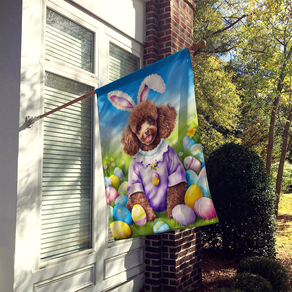 Chocolate Poodle Easter Egg Hunt House Flag 28x40 Porch Sleeve Pole Decorative Outside Yard Banner Artwork Wall Hanging, Polyester