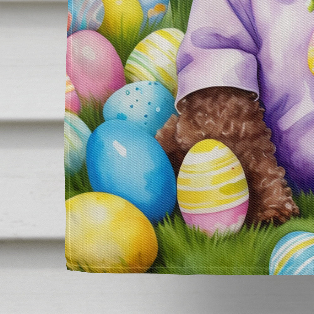 Chocolate Poodle Easter Egg Hunt House Flag 28x40 Porch Sleeve Pole Decorative Outside Yard Banner Artwork Wall Hanging, Polyester