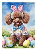 Chocolate Poodle Easter Egg Hunt House Flag 28x40 Porch Sleeve Pole Decorative Outside Yard Banner Artwork Wall Hanging, Polyester