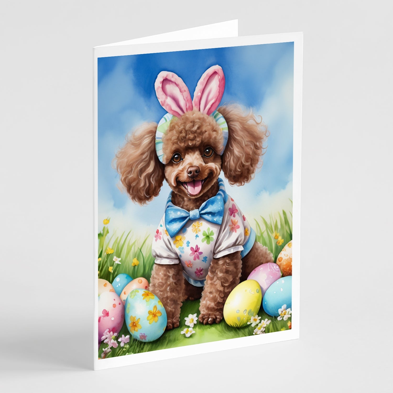 Chocolate Poodle Easter Egg Hunt Greeting Cards Pack of 8 Blank Cards with Envelopes Whimsical A7 Size 5x7